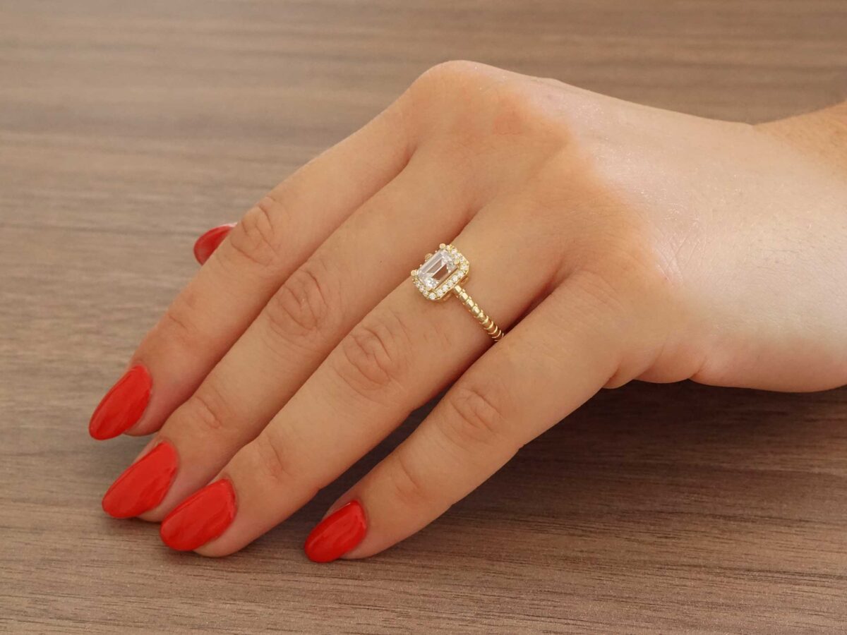 Δαχτυλίδι Ροζέτα Χρυσό 14 Καράτια Με Emerald Cut Ζιργκόν