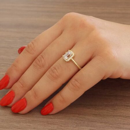 Δαχτυλίδι Ροζέτα Χρυσό 14 Καράτια Με Emerald Cut Ζιργκόν