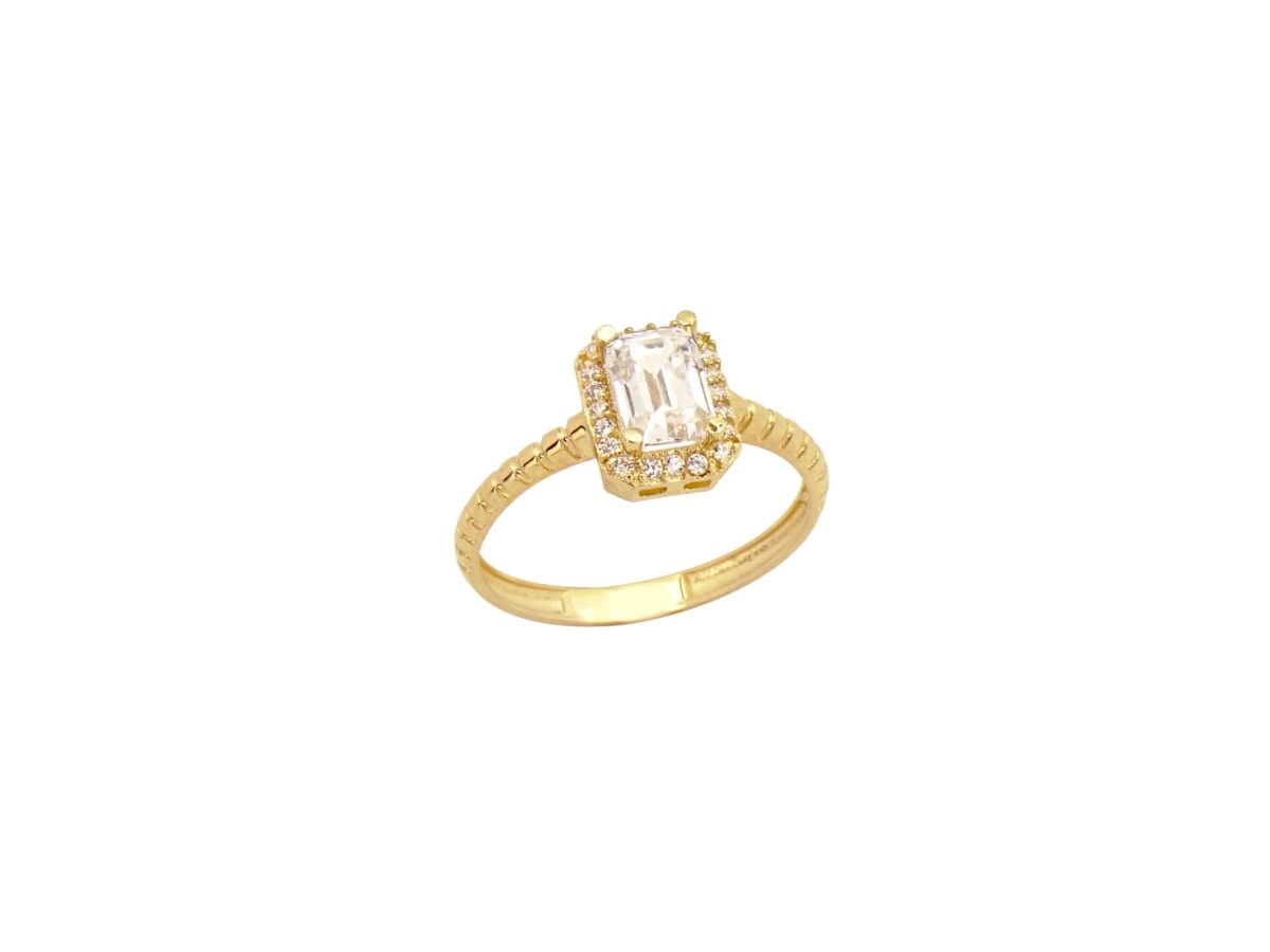 Δαχτυλίδι Ροζέτα Χρυσό 14Κ Με Emerald Cut Ζιργκόν