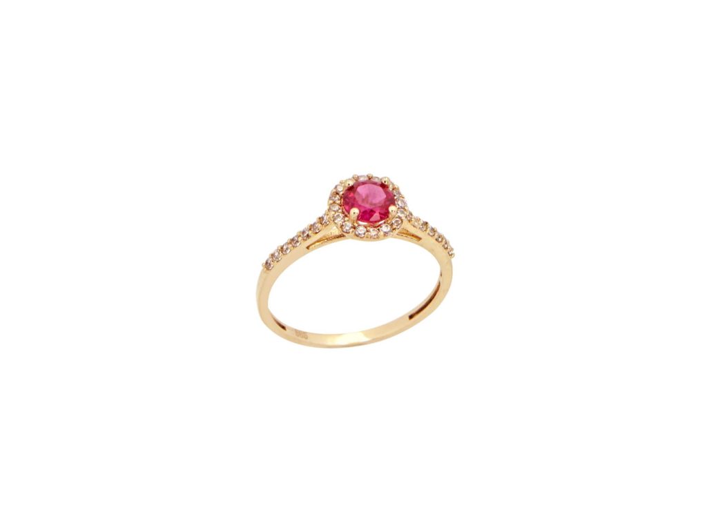 Δαχτυλίδι Ροζέτα Χρυσό 14Κ Με Κόκκινη Πέτρα