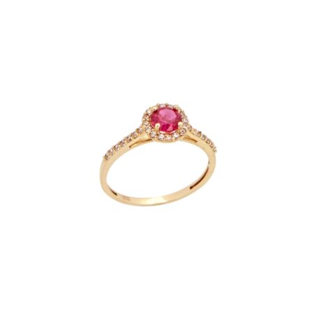 Δαχτυλίδι Ροζέτα Χρυσό 14Κ Με Κόκκινη Πέτρα
