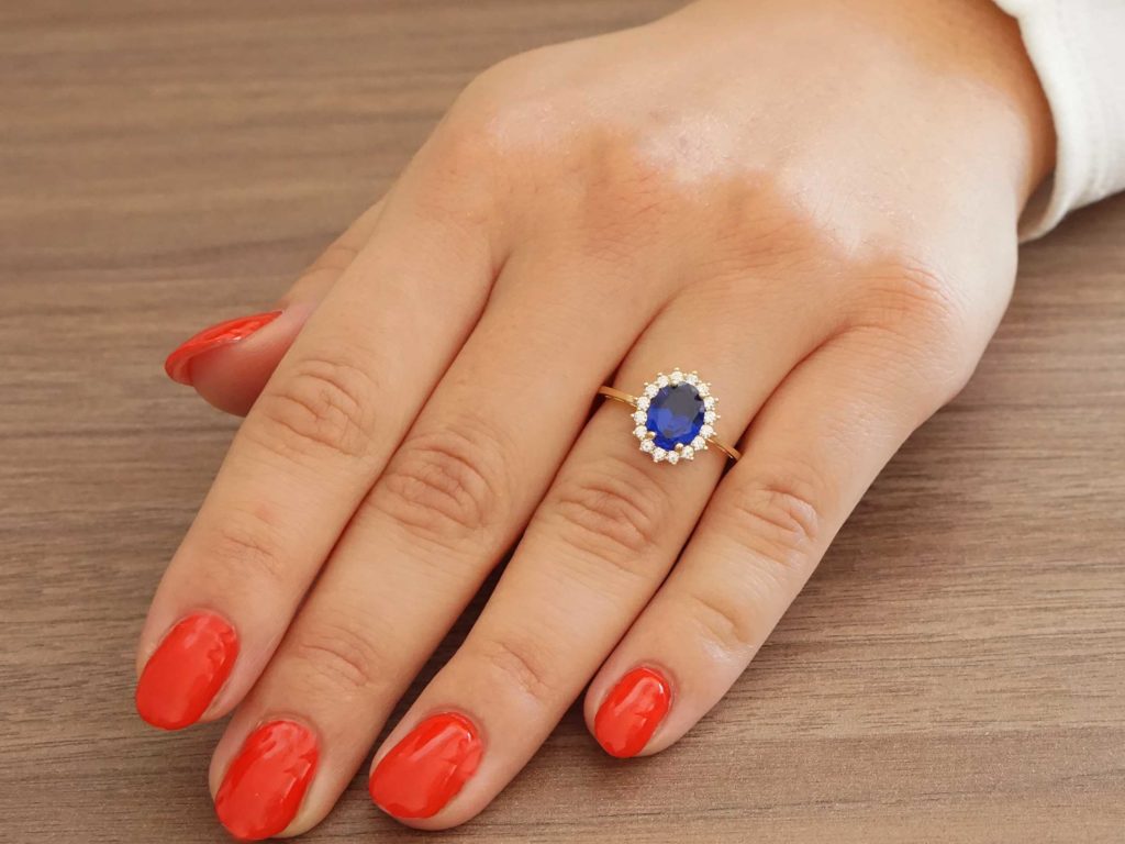 Δαχτυλίδι Ροζέτα Μπλε Και Λευκές Ζιργκόν Πέτρες Σε Χρυσό 14 Καράτια