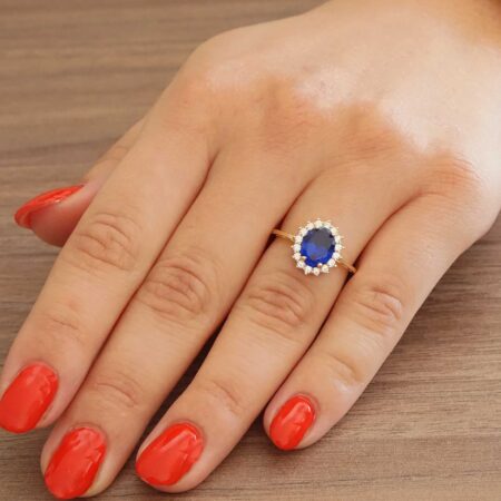 Δαχτυλίδι Ροζέτα Μπλε Και Λευκές Ζιργκόν Πέτρες Σε Χρυσό 14 Καράτια