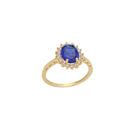 Δαχτυλίδι Ροζέτα Μπλε Και Λευκές Ζιργκόν Πέτρες Σε Χρυσό 14Κ