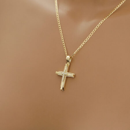 Γυναικείος Σταυρός Χρυσός 14Κ Με Ζιργκόν Πέτρες