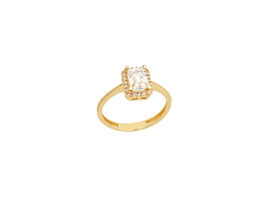 Ροζέτα Δαχτυλίδι Χρυσό 14Κ Με Emerald Cut Ζιργκόν