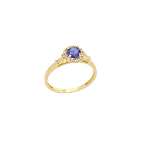Ροζέτα Δαχτυλίδι Με Μπλε Πέτρα Σε Χρυσό 14Κ