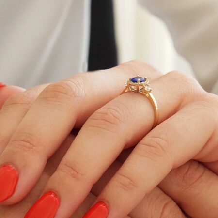 Ροζέτα Δαχτυλίδι Με Μπλε Πέτρα Ζιργκόν Σε Χρυσό 14 Καράτια