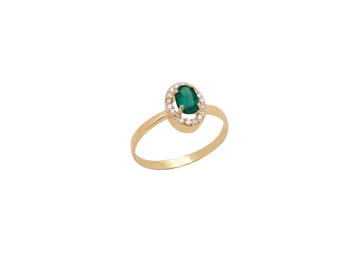 Δαχτυλίδι Ροζέτα Σμαράγδι Με Διαμάντια Σε Χρυσό 18Κ