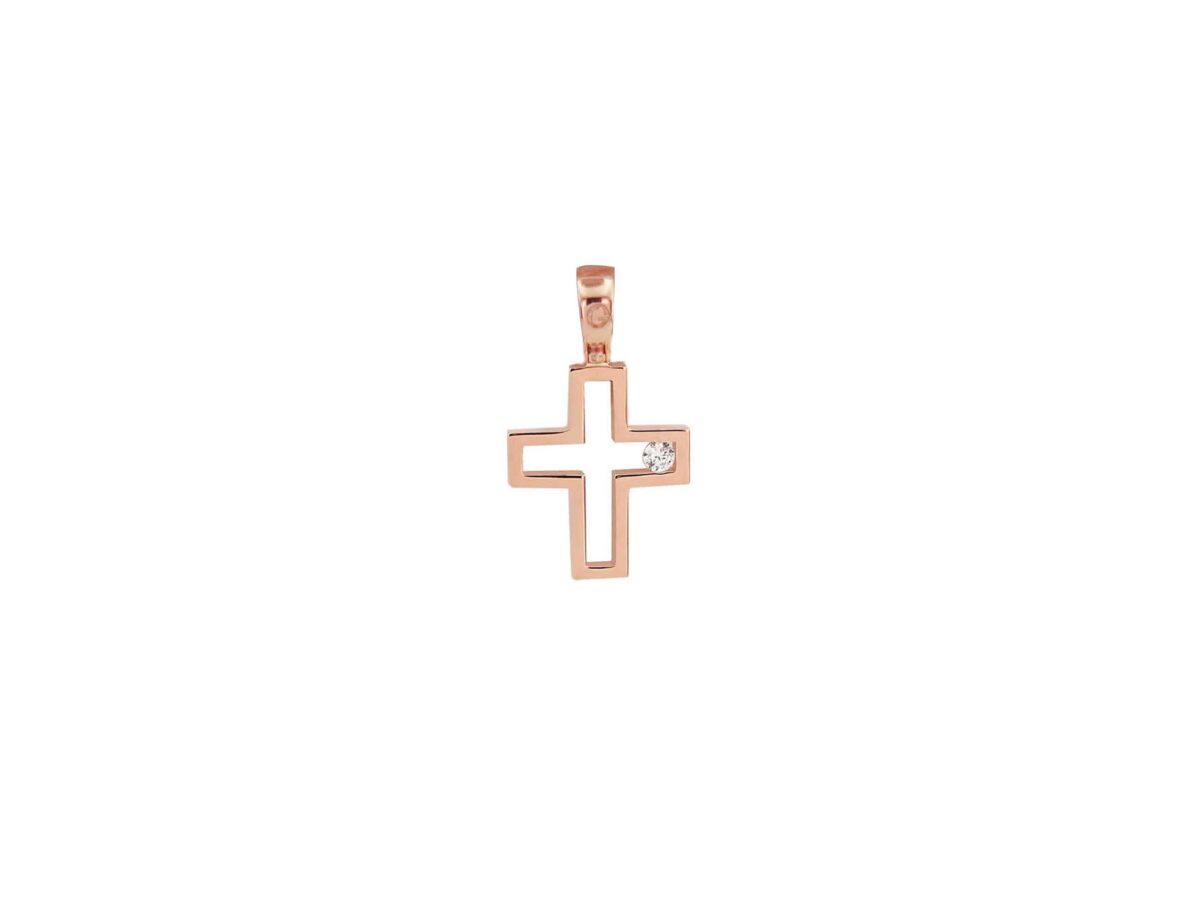 Διάτρητος Σταυρός Με Πέτρα Ζιργκόν Σε Ροζ Χρυσό 14Κ