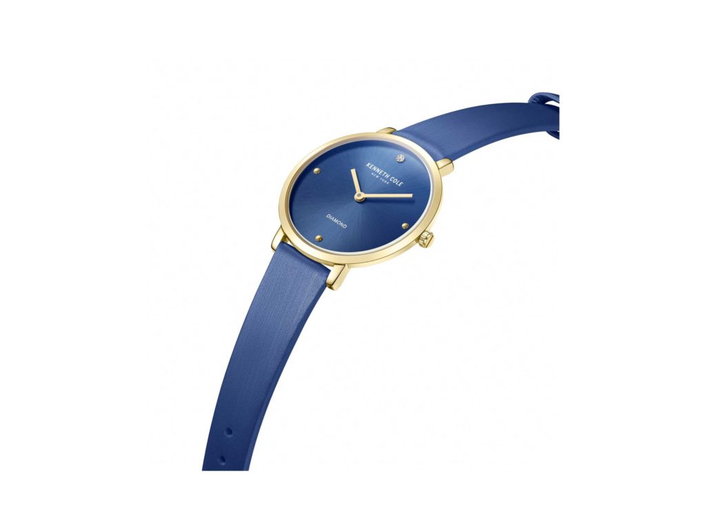 Kenneth Cole Γυναικείο Ρολόι Με Δερμάτινο Λουράκι Μπλε Και Διαμάντι KCWLA2237001