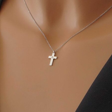 Λευκόχρυσο Σταυρουδάκι Με Μπριγιάν Και Αλυσίδα 14 Καρατίων