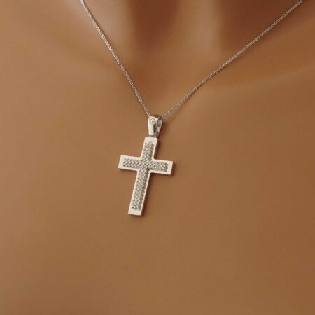 Λευκόχρυσος Γυναικείος Σταυρός 14 Καρατίων Με Πέτρες Ζιργκόν