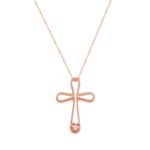 Ροζ Χρυσός Σταυρός Με Διαμάντι Μπριγιάν Και Αλυσίδα 14Κ