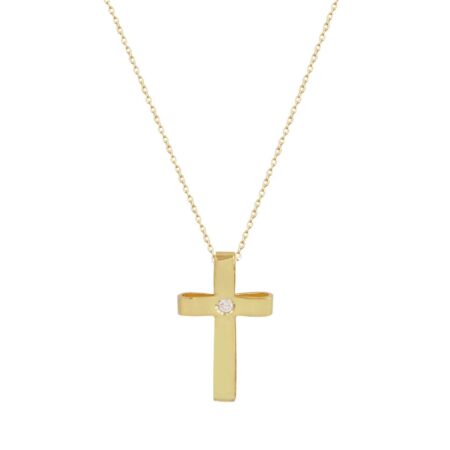 Σταυρός Χρυσός Με Μπριγιάν Και Αλυσίδα 14Κ