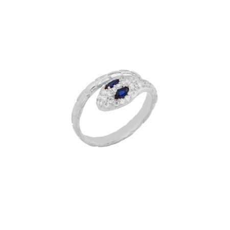 Ασημένιο Δαχτυλίδι Φίδι 925 Με Μπλε Και Λευκές Πέτρες Ζιργκόν