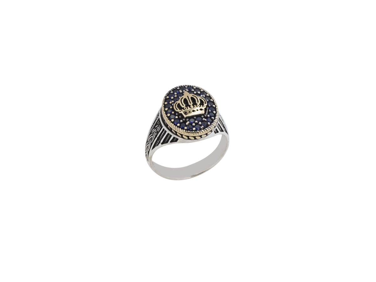 Ασημένιο Δαχτυλίδι Κορώνα 925 Με Μπλε Πέτρες