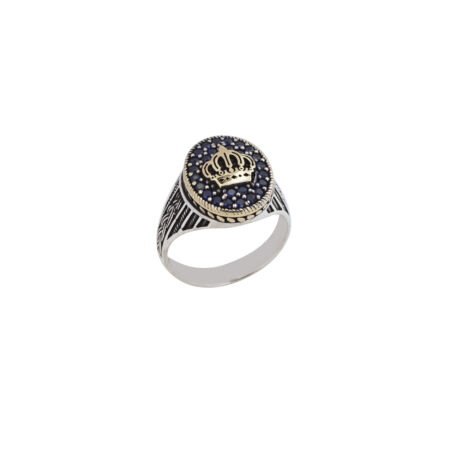 Ασημένιο Δαχτυλίδι Κορώνα 925 Με Μπλε Πέτρες