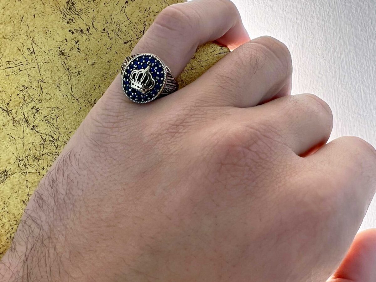 Ασημένιο Δαχτυλίδι Κορώνα 925 Με Μπλε Πέτρες Ζιργκόν