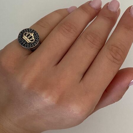 Ασημένιο Δαχτυλίδι Κορώνα 925 Με Μαύρες Πέτρες Ζιργκόν