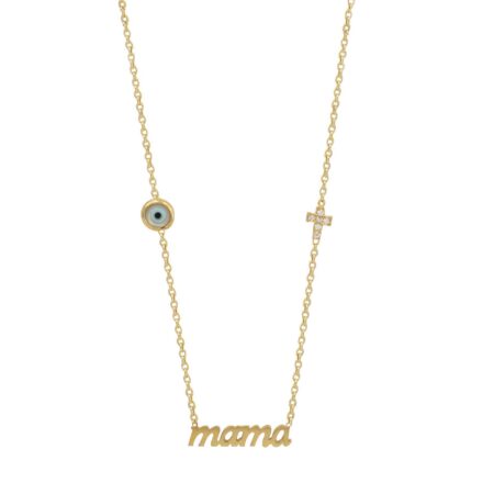 Χρυσό Κολιέ Mama 9Κ Με Ματάκι Και Σταυρουδάκι
