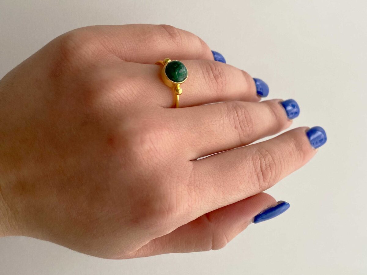 Δαχτυλίδι Με Πράσινη Πέτρα Αχάτη Από Επιχρυσωμένο Ασήμι 925
