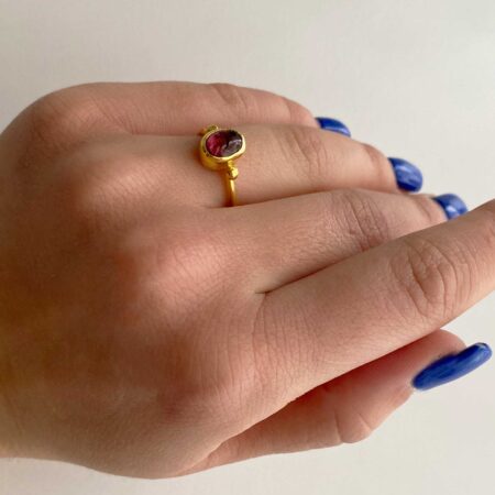 Επίχρυσο Δαχτυλίδι Γυναικείο 925 Με Ροζ Καμπουσόν Πέτρα