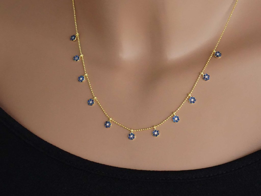 Επίχρυσο Κολιέ 925 Με Ροζέτες Από Μπλε Ζιργκόν