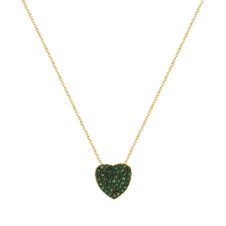 Επίχρυσο Κολιέ Με Καρδιά Από Πράσινες Πέτρες Σε Ασήμι 925