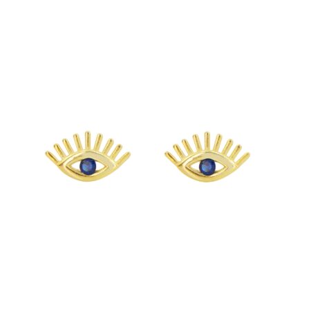 Καρφωτά Επίχρυσα Σκουλαρίκια Μάτι Με Μπλε Ζιργκόν Σε Ασήμι 925