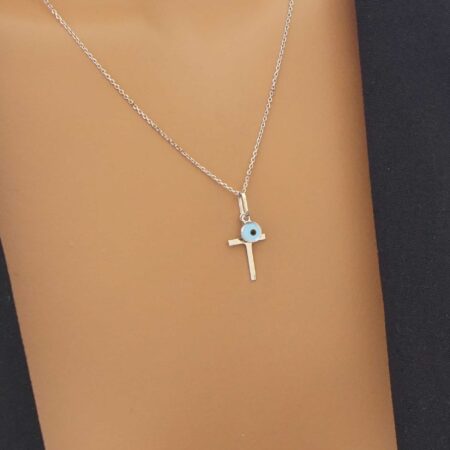 Λευκόχρυσο Σταυρουδάκι Με Ματάκι 14 Καράτια