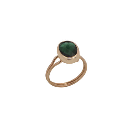 Ροζ Επίχρυσο Δαχτυλίδι Με Πράσινο Ζιργκόν Σε Ασήμι 925