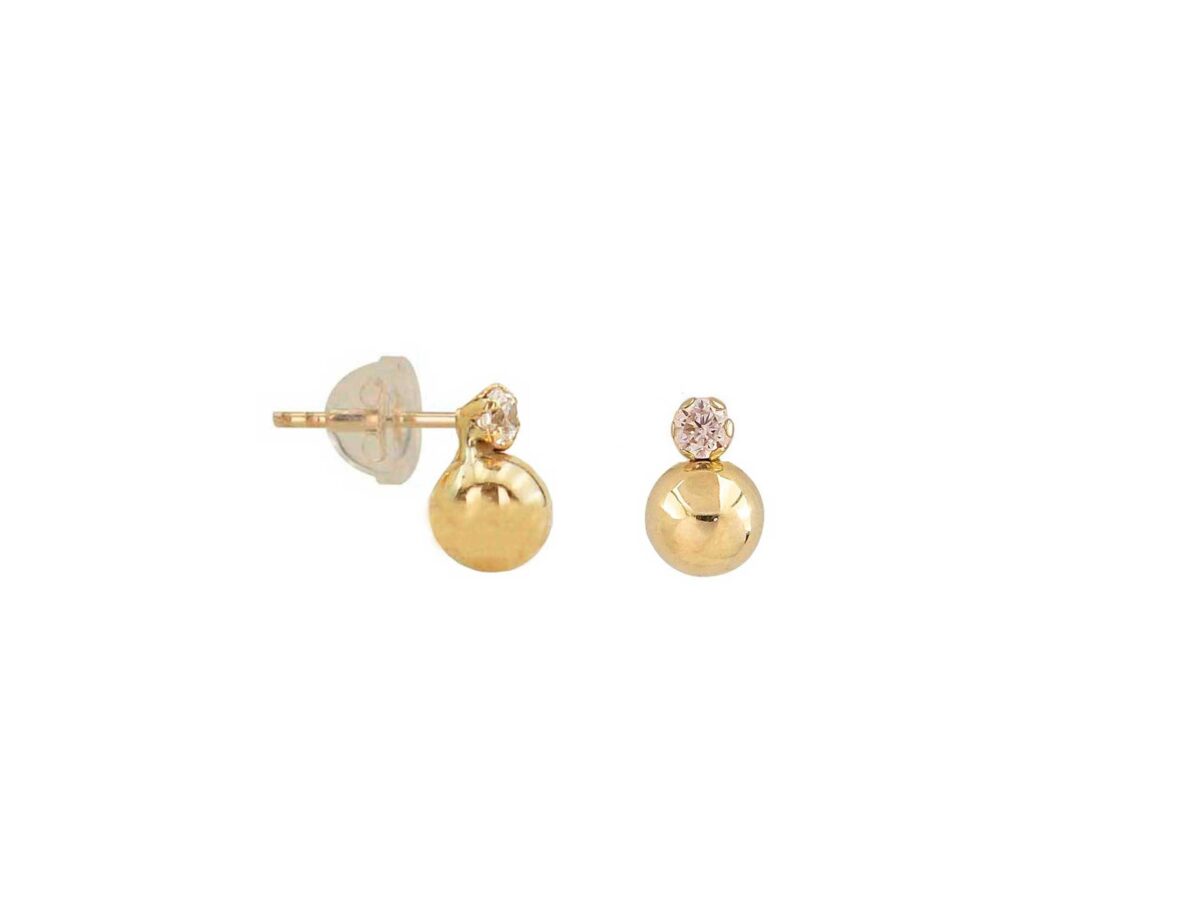 Σκουλαρίκια Με Μπίλια Και Ζιργκόν Πέτρα Σε Χρυσό 9Κ