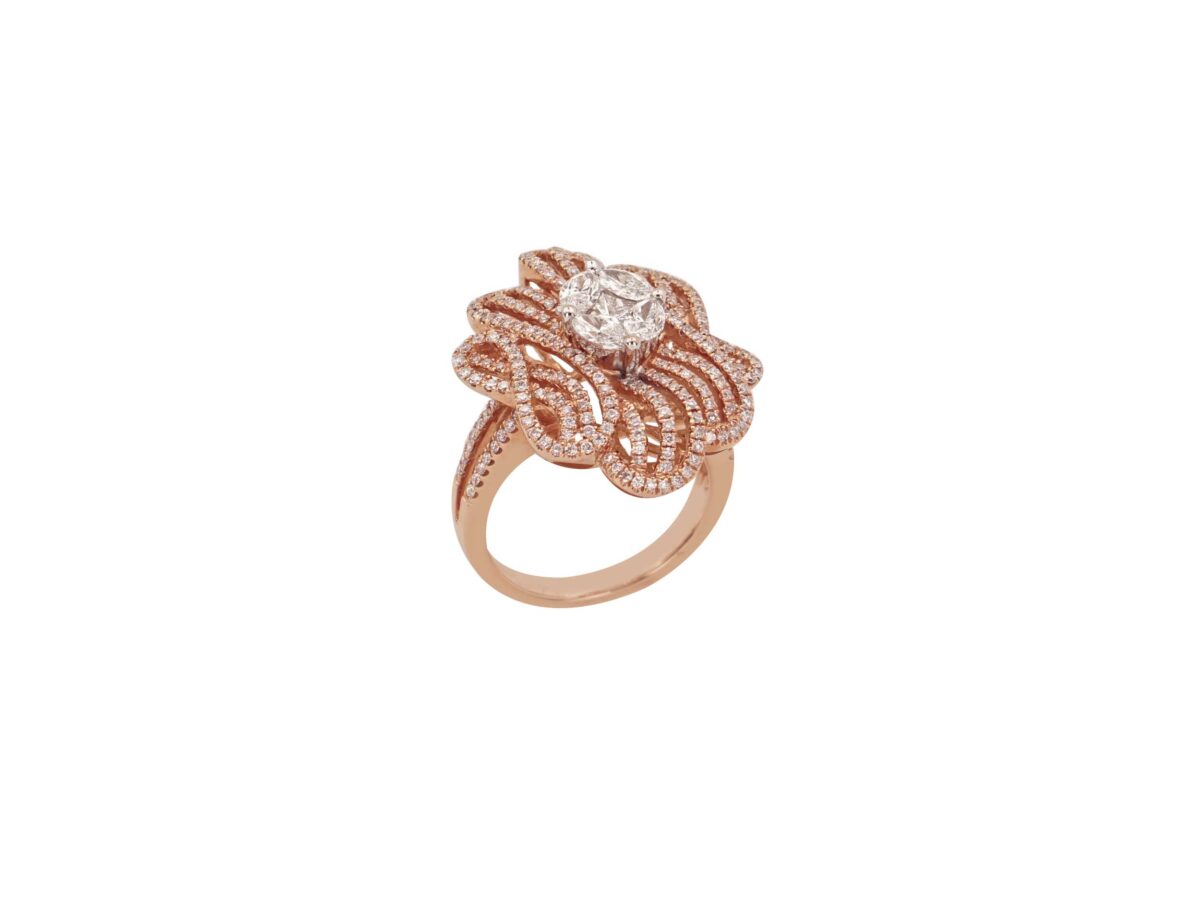 Δαχτυλίδι Με Διαμάντια Ροζ Χρυσό 18Κ