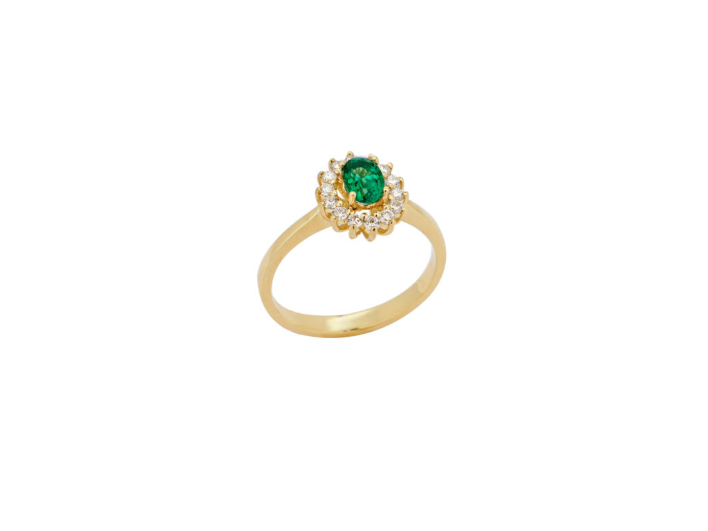 Δαχτυλίδι Ροζέτα Σμαράγδι Με Μπριγιάν Σε Χρυσό 18Κ