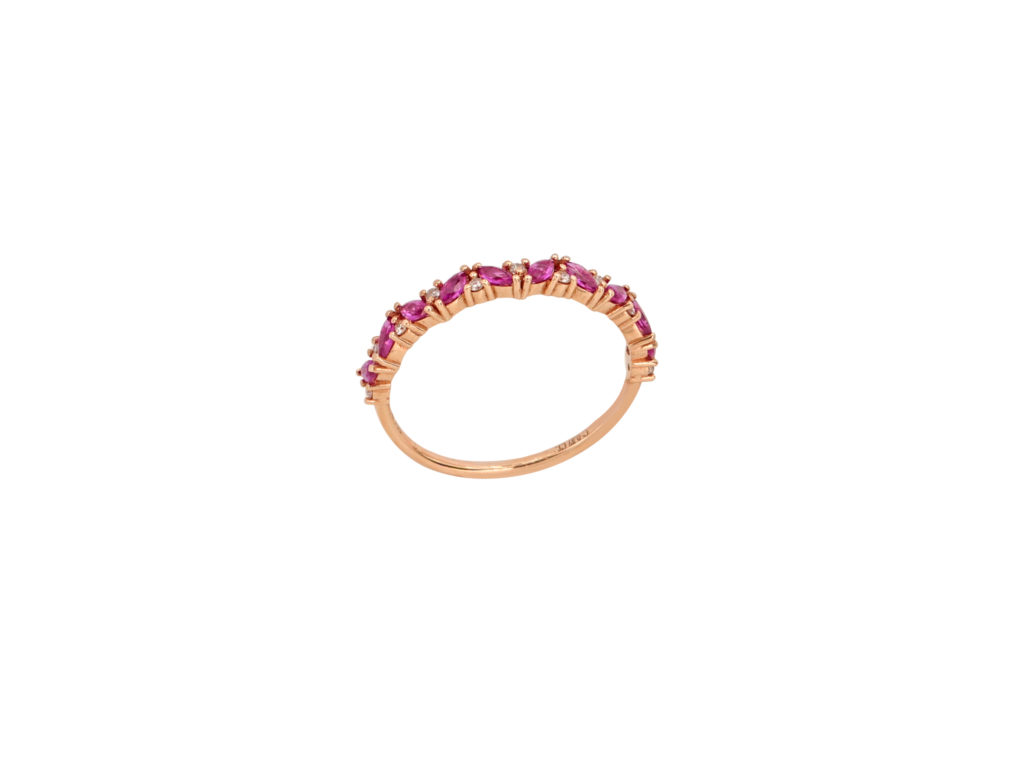 Δαχτυλίδι Σειρέ Με Ρουμπίνια Και Μπριγιάν Σε Ροζ Χρυσό 18Κ