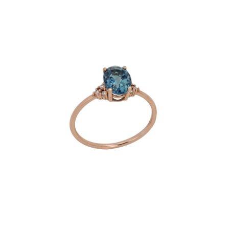 Δαχτυλίδι Με Τοπάζι London Blue Και Διαμάντια Σε Ροζ Χρυσό 18Κ