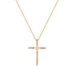 Ροζ Χρυσός Σταυρός Με Διαμάντια Και Βενετσιάνα Αλυσίδα 18Κ