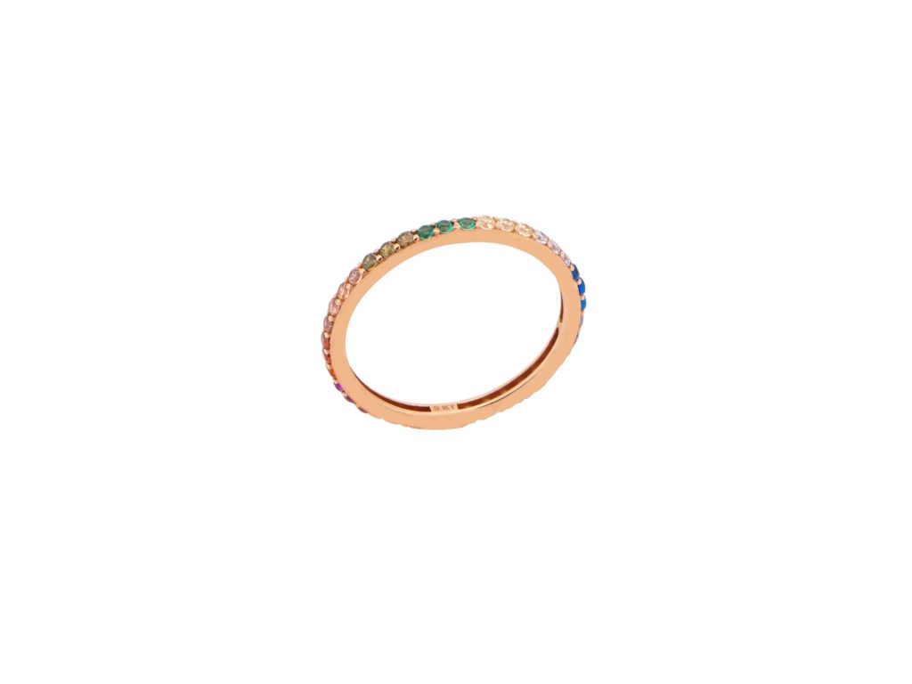 Ολόβερο Δαχτυλίδι Ροζ Χρυσό 9Κ Με Πολύχρωμες Πέτρες Ζιργκόν
