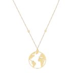 Χρυσό Μενταγιόν Υδρόγειος Με Αλυσίδα 14Κ