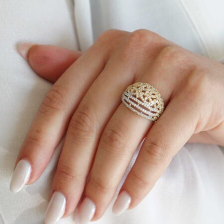 Δίχρωμο Δαχτυλίδι Χρυσό 14 Καράτια Με Λευκές Πέτρες Ζιργκόν