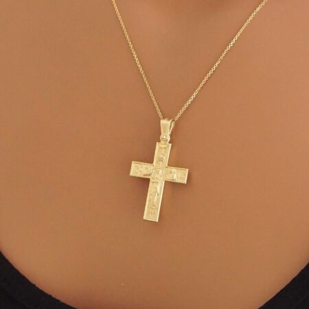 Δίχρωμος Χρυσός Βαπτιστικός Σταυρός Με Τον Εσταυρωμένο 14 Καρατίων Πίσω Όψη