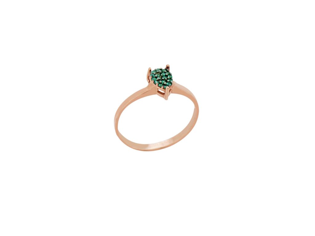 Ροζ Χρυσό Δαχτυλίδι Δάκρυ 9Κ Με Πράσινες Πέτρες Ζιργκόν