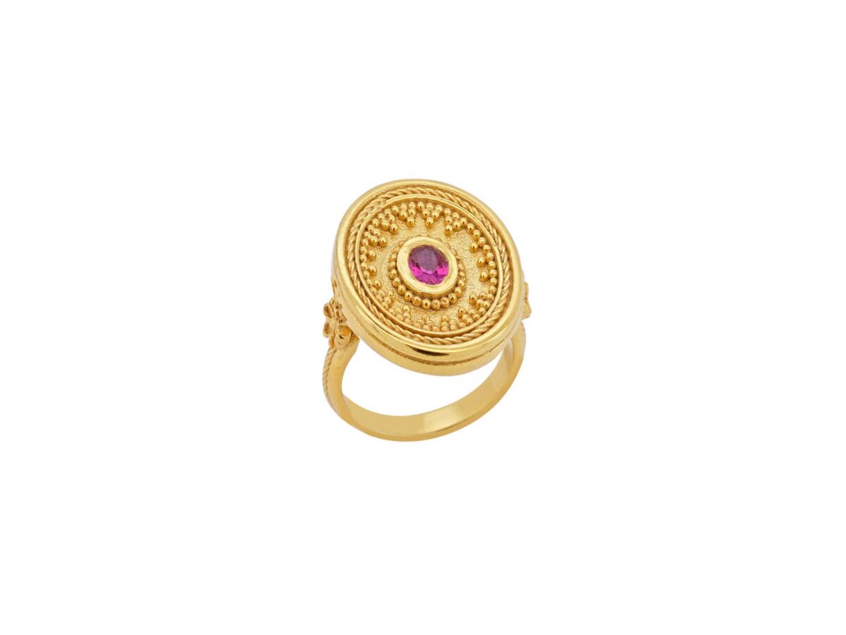 Χειροποίητο Δαχτυλίδι Με Κόκκινη Πέτρα Ζιργκόν Από Επιχρυσωμένο Ασήμι 950
