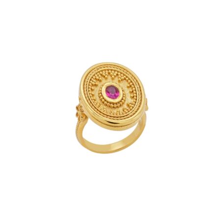 Χειροποίητο Δαχτυλίδι Με Κόκκινη Πέτρα Ζιργκόν Από Επιχρυσωμένο Ασήμι 950