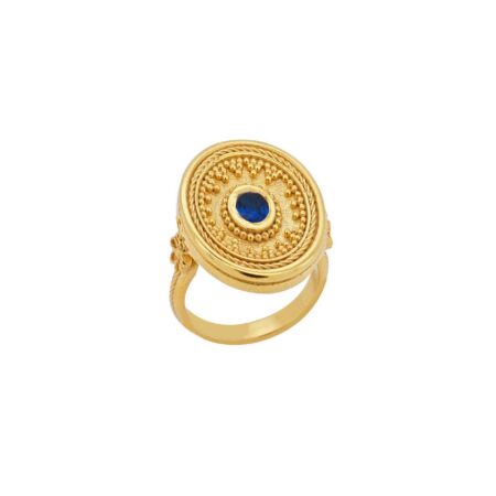 Χειροποίητο Δαχτυλίδι Με Μπλε Πέτρα Ζιργκόν Από Επιχρυσωμένο Ασήμι 950