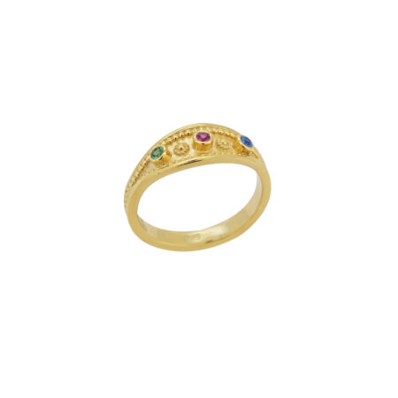 Χειροποίητο Δαχτυλίδι Με Πολύχρωμες Πέτρες Από Ασήμι 925 Με Επιχρύσωμα 18Κ