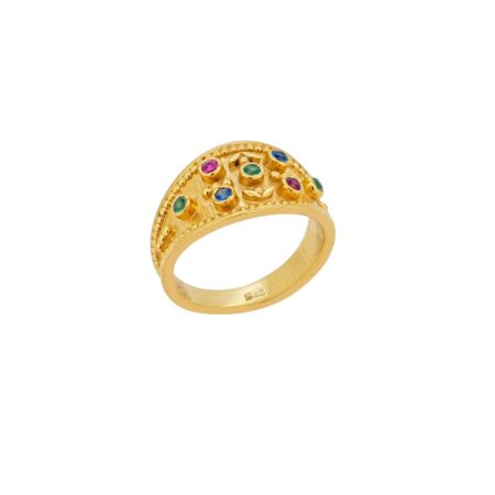 Χειροποίητο Δαχτυλίδι Με Πολύχρωμες Πέτρες Από Επιχρυσωμένο Ασήμι 925