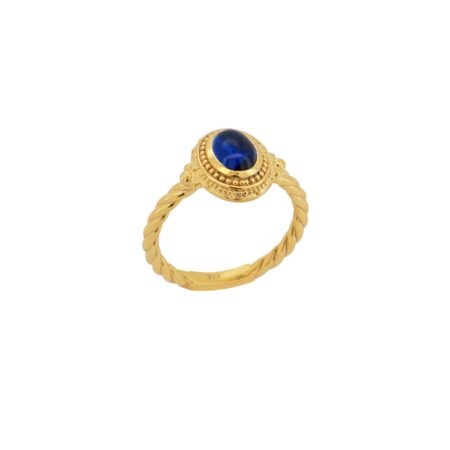 Χειροποίητο Βυζαντινό Δαχτυλίδι Με Μπλε Πέτρα Από Επιχρυσωμένο Ασήμι 925