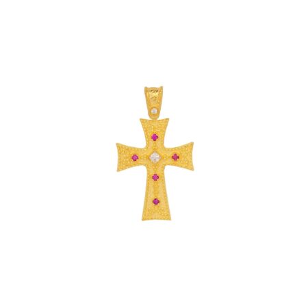 Χρυσός Βυζαντινός Σταυρός 14Κ Με Ζιργκόν Πέτρες